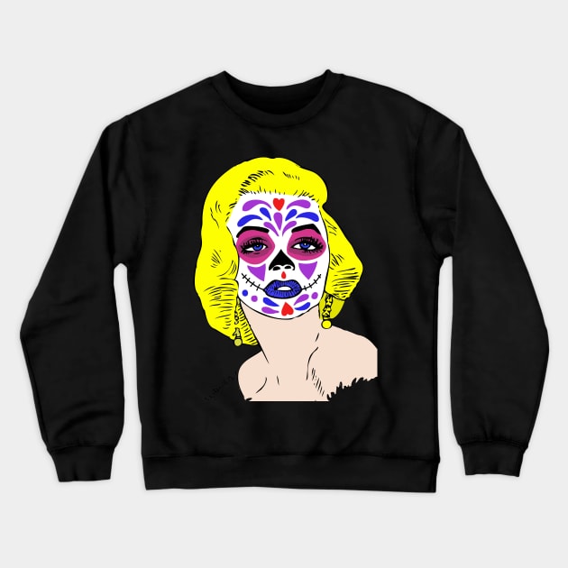 Sugar Skull Marilyn Crewneck Sweatshirt by RockettGraph1cs